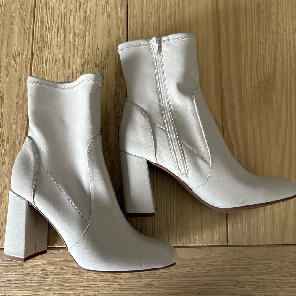 Women's White Block Heel Ankle Boots